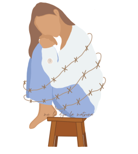 cómo se detecta la endometriosis mujer triste sentada en un taburete, atada con alambre de espino