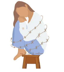 cómo se detecta la endometriosis mujer triste sentada en un taburete, atada con alambre de espino